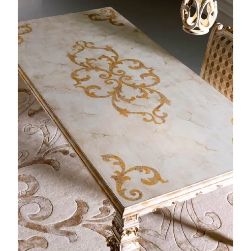 Tavolo rettangolare 3642 B in legno con decorazione in oro di Silvano Grifoni