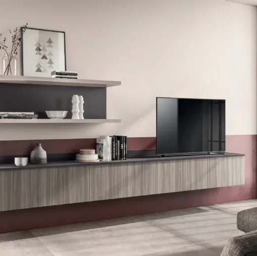  Parete Attrezzata sospesa Living Easy Urban in decorativo Eucalipto Taj di Scavolini