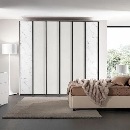 Armadio Evolution in legno bianco frassinato e vetro effetto marmo di Mobil Più