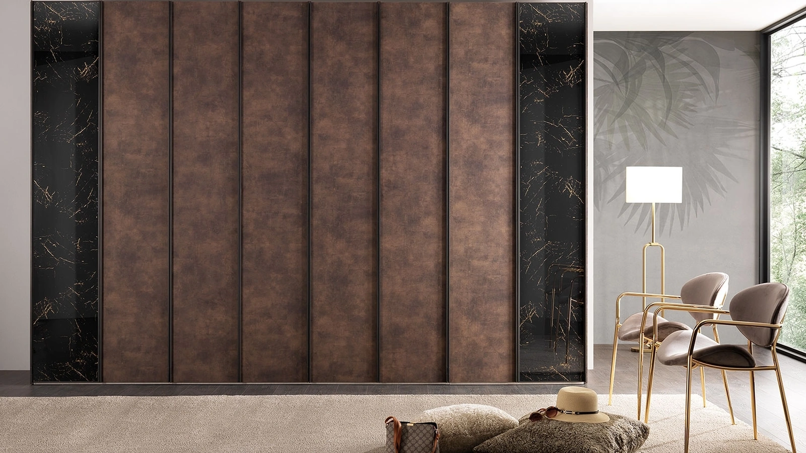 Armadio Evolution effetto pelle e vetro effetto marmo di Mobil Più