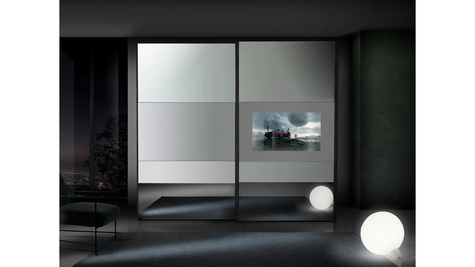 Armadio Fantasy con ante a specchio fumé e TV integrata di Mobil Più