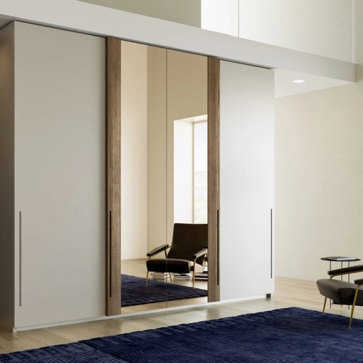 Armadio Jolly Più TV in laccato, vetro e legno di Fazzini