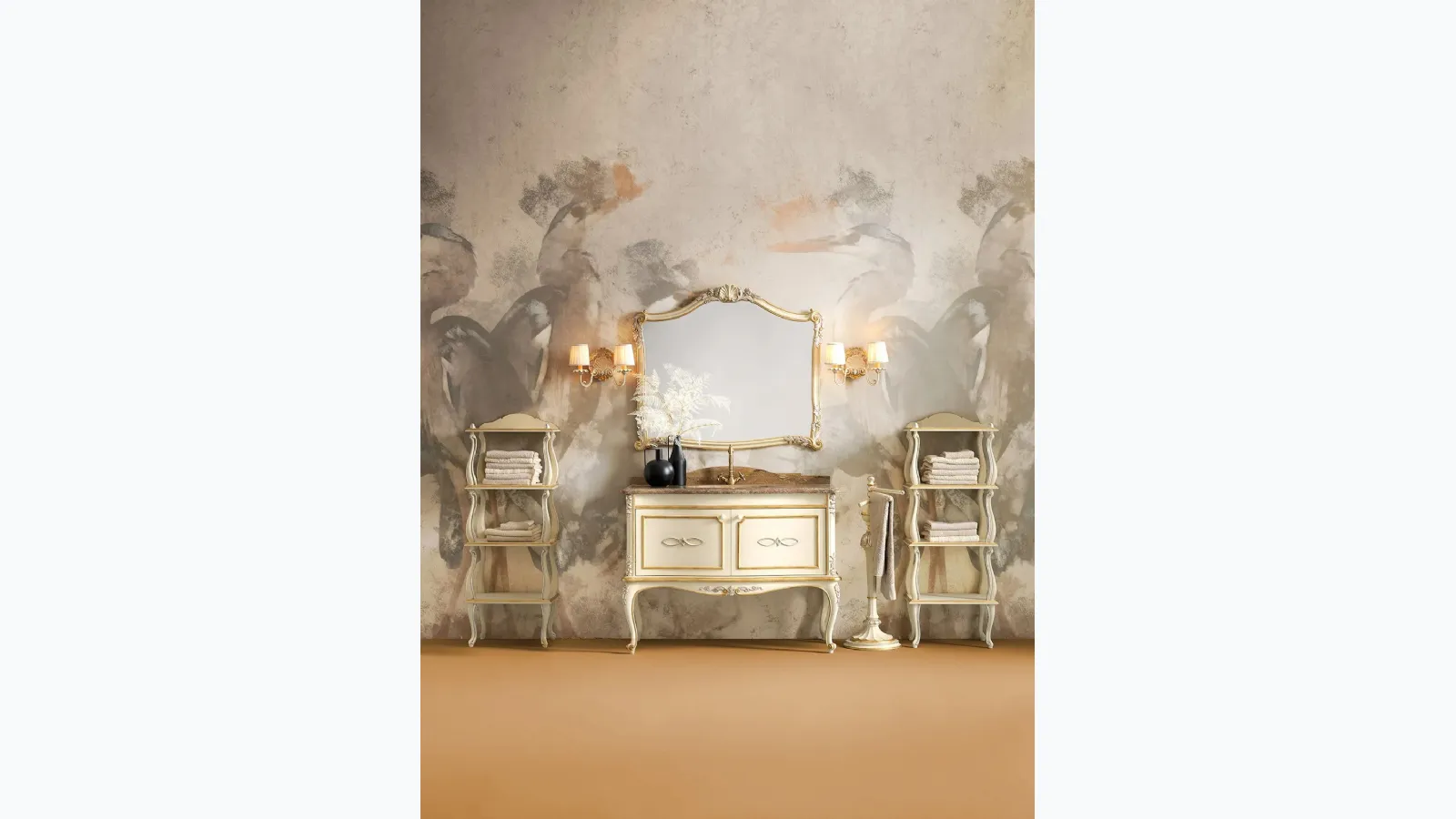 Mobile da Bagno 3019 avorio patinato oro e argento di Silvano Grifoni