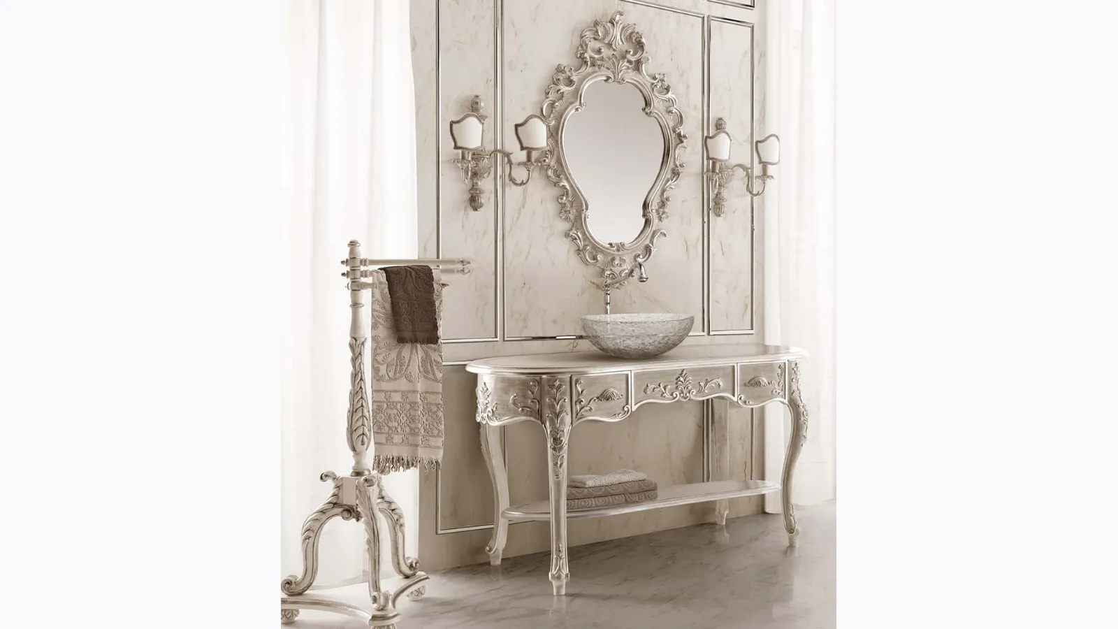 Mobile da Bagno Opera Consolle 2056B in legno laccato argento di Andrea Fanfani