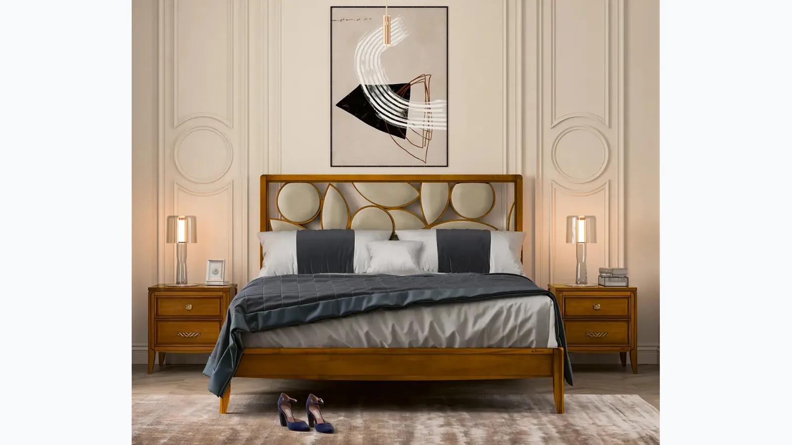 Letto Incanto in legno con testiera in pelle di Le Fablier