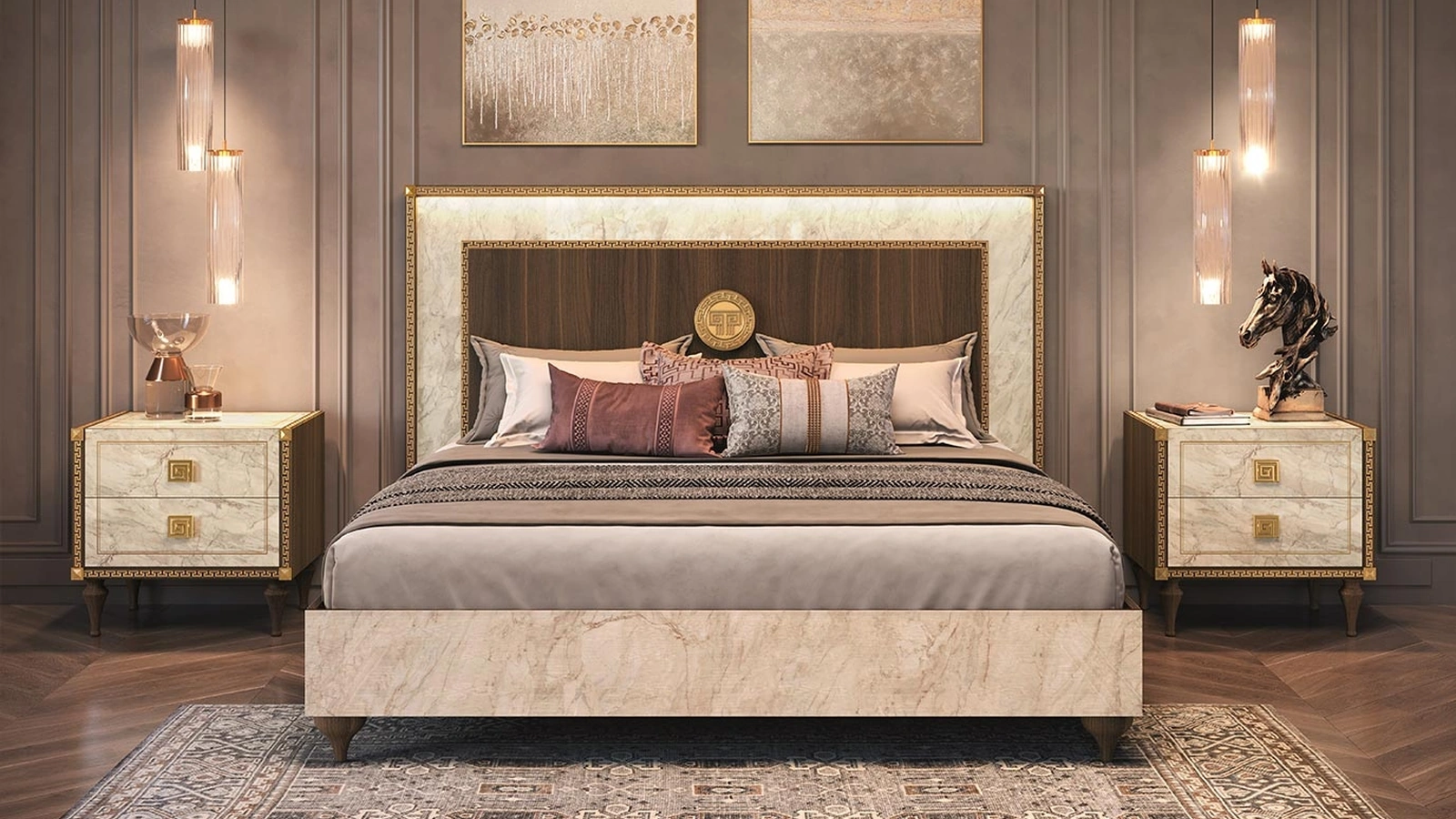 Letto Romantica in noce e marmo di Carrara di Arredoclassic