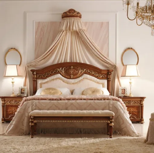 Letto Luigi XVI 11 in legno con testiera in tessuto di Valderamobili