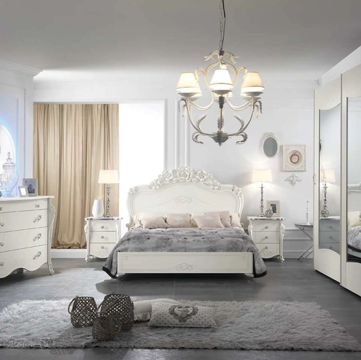 Letto Viola Frassino Bianco con testiera intagliata di Mobil Più