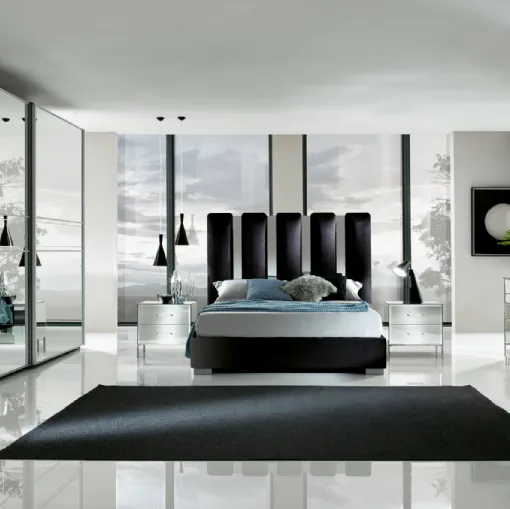 Letto imbottito Fantasy Luxury con testiera in velluto e specchio molato di Mobil Più