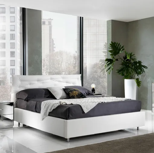 Letto Fantasy Luxury imbottito rivestito in Pelle Bianca di Mobil Piu
