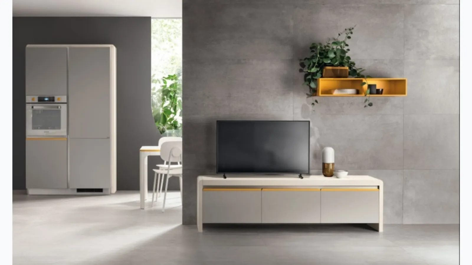Madia Living Dandy Plus Grigio Velo e Giallo Senape di Scavolini