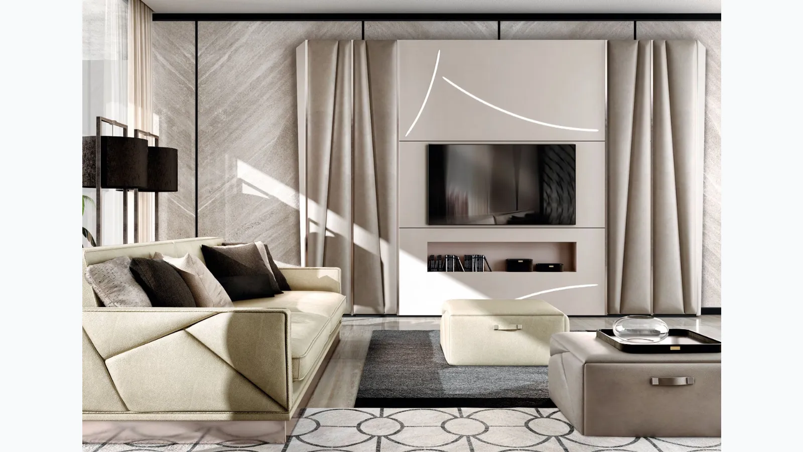 Mobile Porta Tv Mascari Lower laccato beige di Valderamobili
