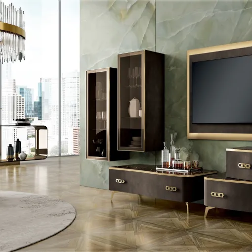 Parete Attrezzata Deluxe P31 Gold in pelle brown di Spar