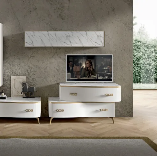 Parete Attrezzata Deluxe P33 Gold in frassino bianco di Spar