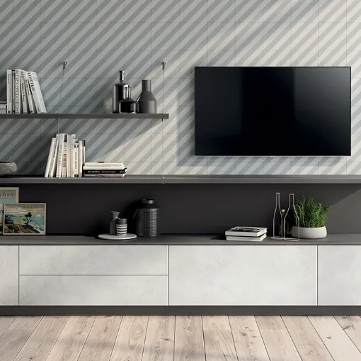 Parete Attrezzata Living Evolution in decorativo Concrete di Scavolini