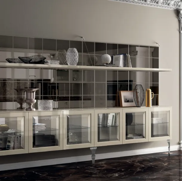 Parete Attrezzata Living Exclusiva 07 in laccato lucido Tortora con ante in vetro di Scavolini