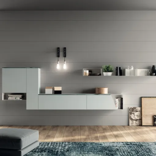 Parete Attrezzata sospesa Living Mood in laccato opaco Ghiaccio di Scavolini