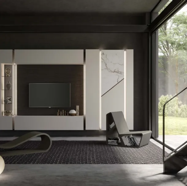 Parete Attrezzata Soggiorno Alicante con led di Voltan