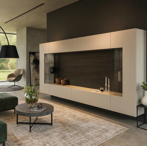 Parete Attrezzata Soggiorno con schienale Carbone di Voltan