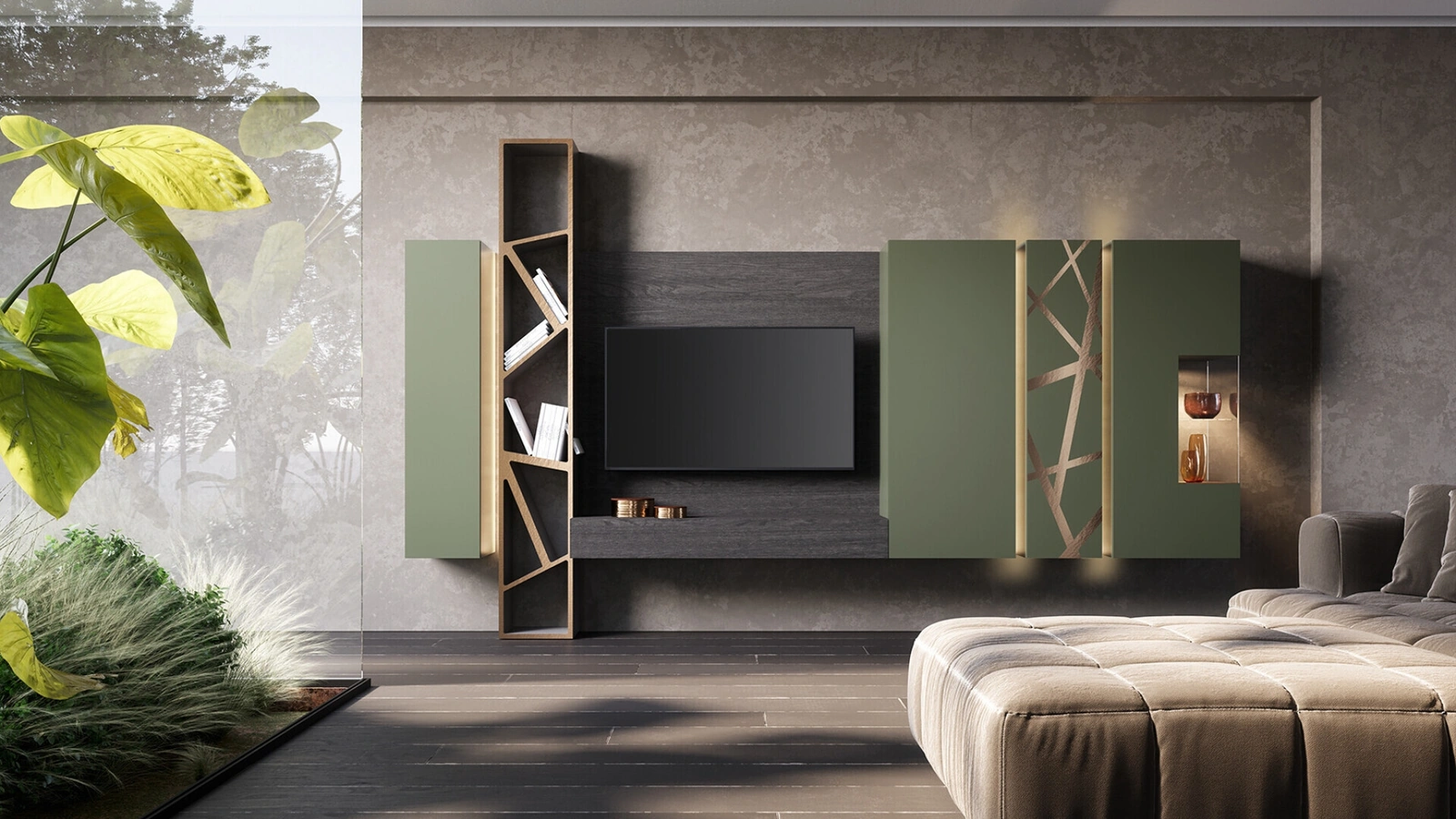 Parete Attrezzata Soggiorno Verde Prussia di Voltan