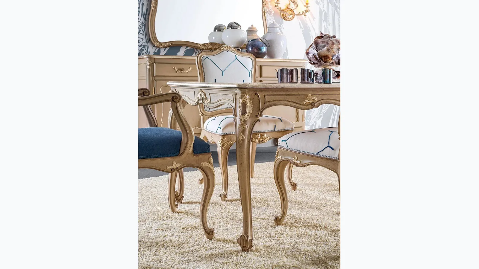 Tavolo rettangolare 3595 beige antico, marrone e argento di Silvano Grifoni
