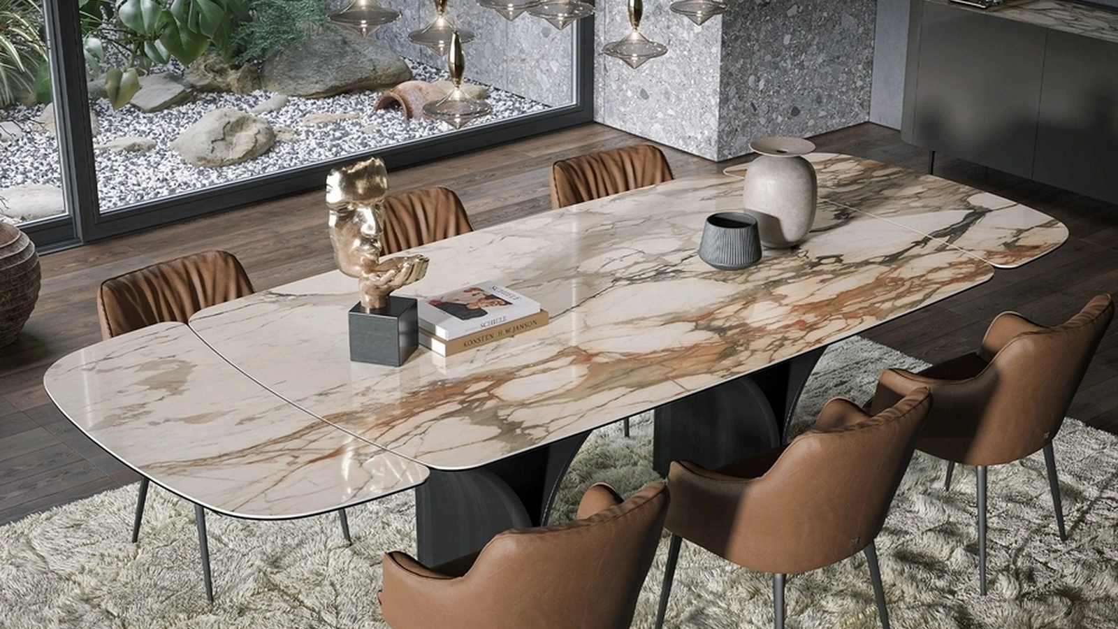 Tavolo allungabile Arco Ext in ceramica effetto marmo di Tonin Casa