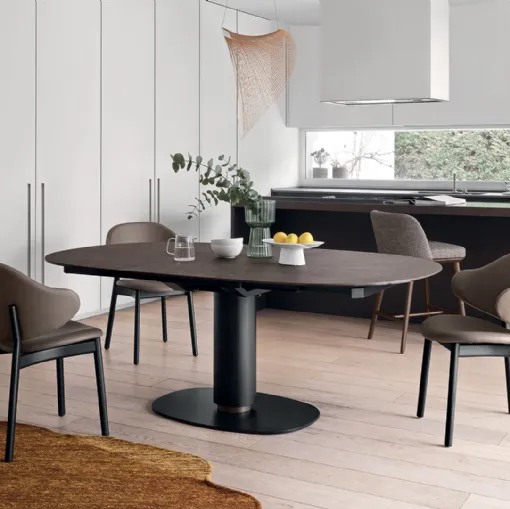 Tavolo con piano ellittico allungabile e basamento in metallo Elson di Calligaris