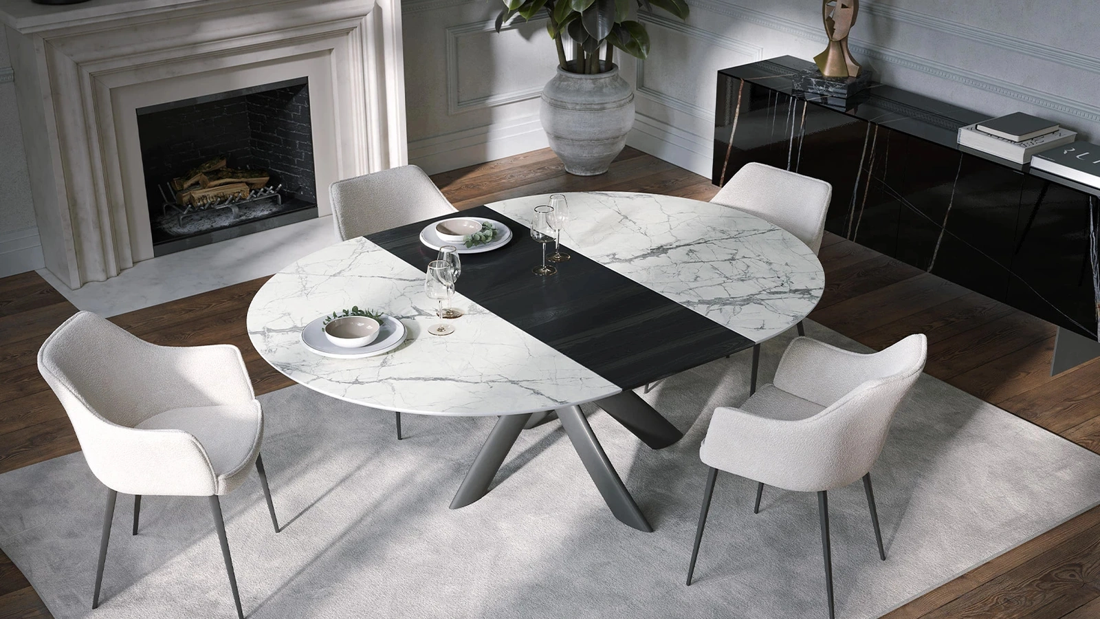 Tavolo allungabile Style Round Ext in ceramica con allunga in legno di Tonin Casa