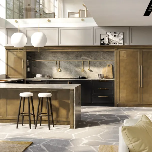 Cucina Classica con penisola Atelier Sesamo in laccato lucido e opaco di Andrea Fanfani