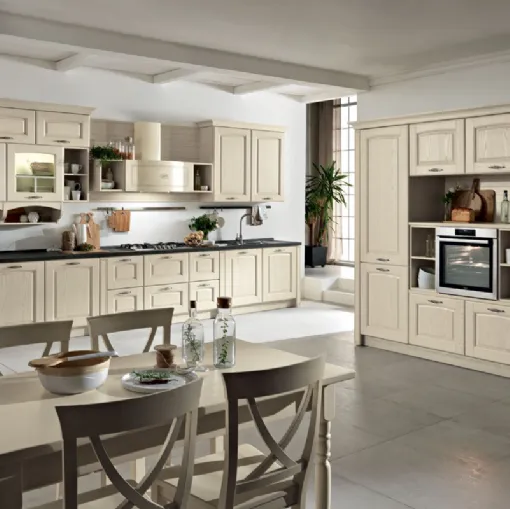 Cucina Classica lineare Borgo in legno laccato Avorio e top Stone di Spar