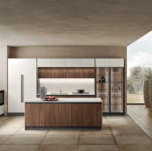 Cucina Moderna con isola Deluxe 03 in essenza e laccato di Spar