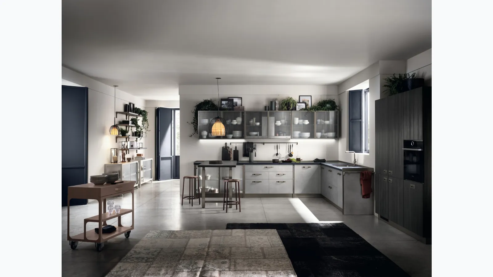 Cucina Moderna Diesel get Together Industrial Showcases di Scavolini