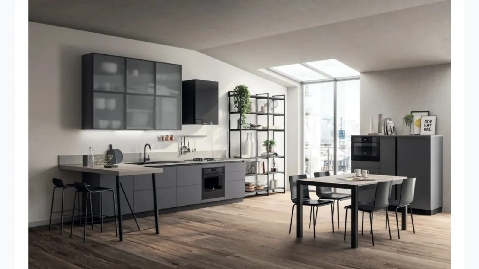 Cucina Evolution 07 Grafite e Vetro Screen di Scavolini