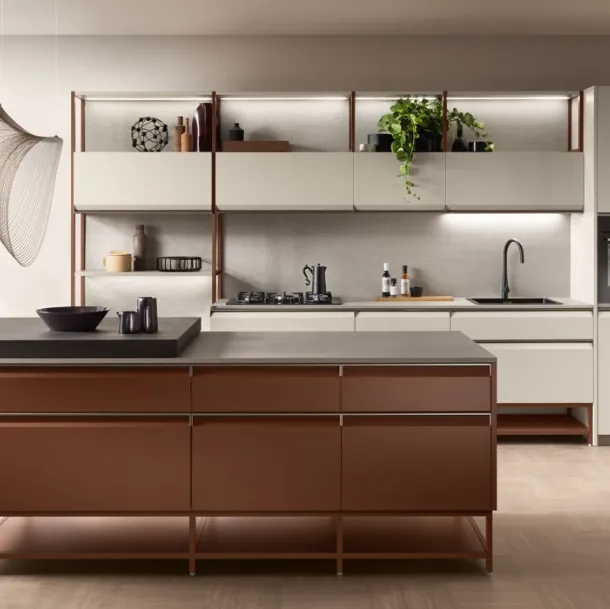 Cucina Moderna Formalia 03 in Grigio Chiaro e Ruggine di Scavolini