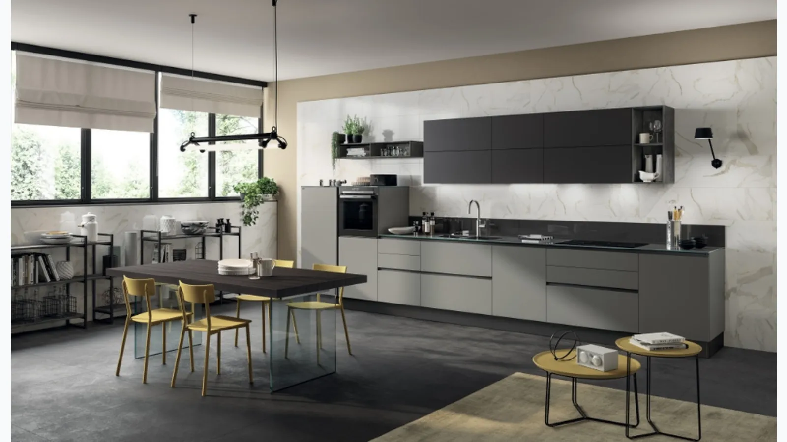Cucina Moderna Liberamente in laccato Grigio Titanio e Grigio Ferro di Scavolini