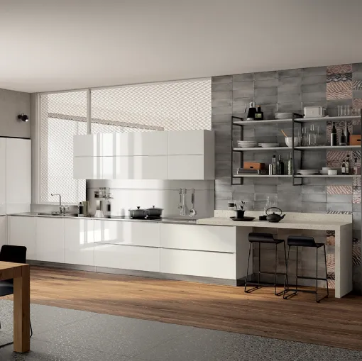 Cucina Moderna Mood in laccato lucido Bianco Prestige di Scavolini