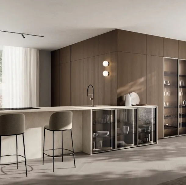 Cucina Moderna con penisola Regola 02 in melaminico e gres di Scavolini