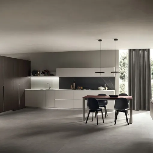 Cucina Moderna DeLinea in laccato Grigio Chiaro e Rovere Grafite di Scavolini