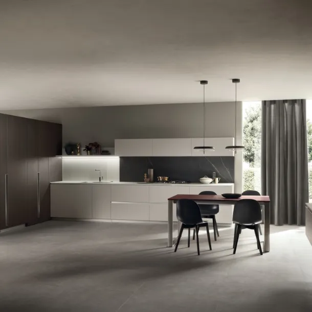 Cucina Moderna DeLinea 08 in laccato Grigio Chiaro e Rovere Grafite di Scavolini