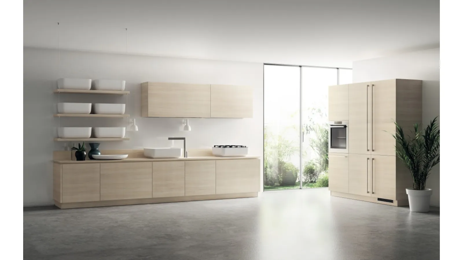 Cucina Moderna Qi in Olmo Kuuki con maniglia a gola di Scavolini