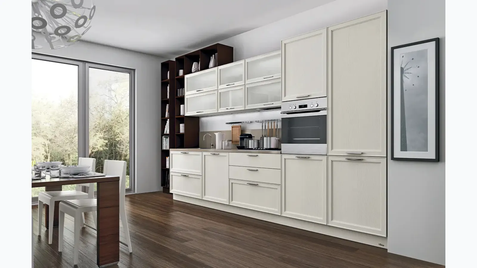 Cucina lineare su misura in legno laccato Bianco opaco Melograno Cucina composizione 01 di Le Fablier