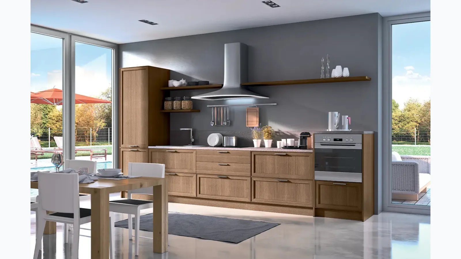 Cucina lineare su misura in legno Melograno composizione 06 di Le Fablier