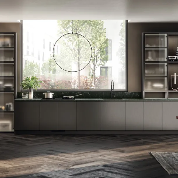 Cucina su misura Motus 03 in laccato effetto metallo Acciaio Scuro di Scavolini